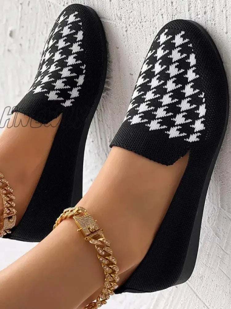 xsrrr - Black Casual Patchwork Round Comfortable Flats Shoes