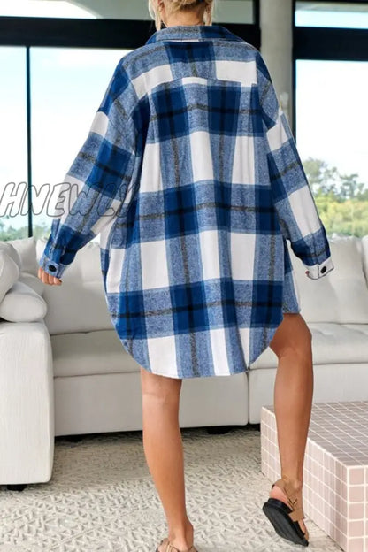 xsrrr - Black Casual Plaid Cardigan Turndown Collar Outerwear