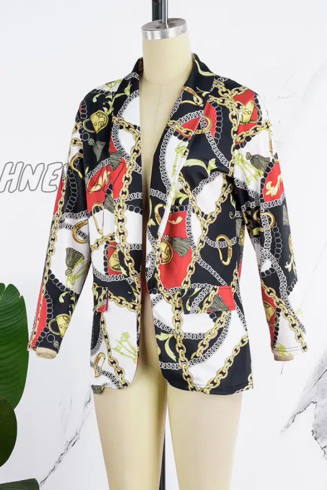 xsrrr - Black Casual Print Cardigan Turn-back Collar Outerwear