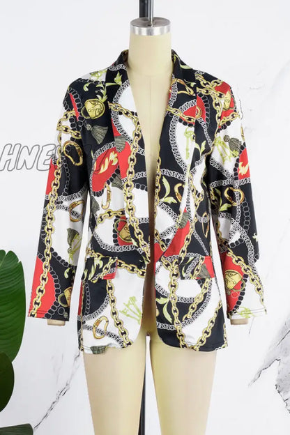 xsrrr - Black Casual Print Cardigan Turn-back Collar Outerwear