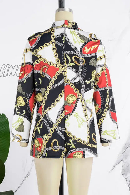 xsrrr - Black Casual Print Cardigan Turn-back Collar Outerwear