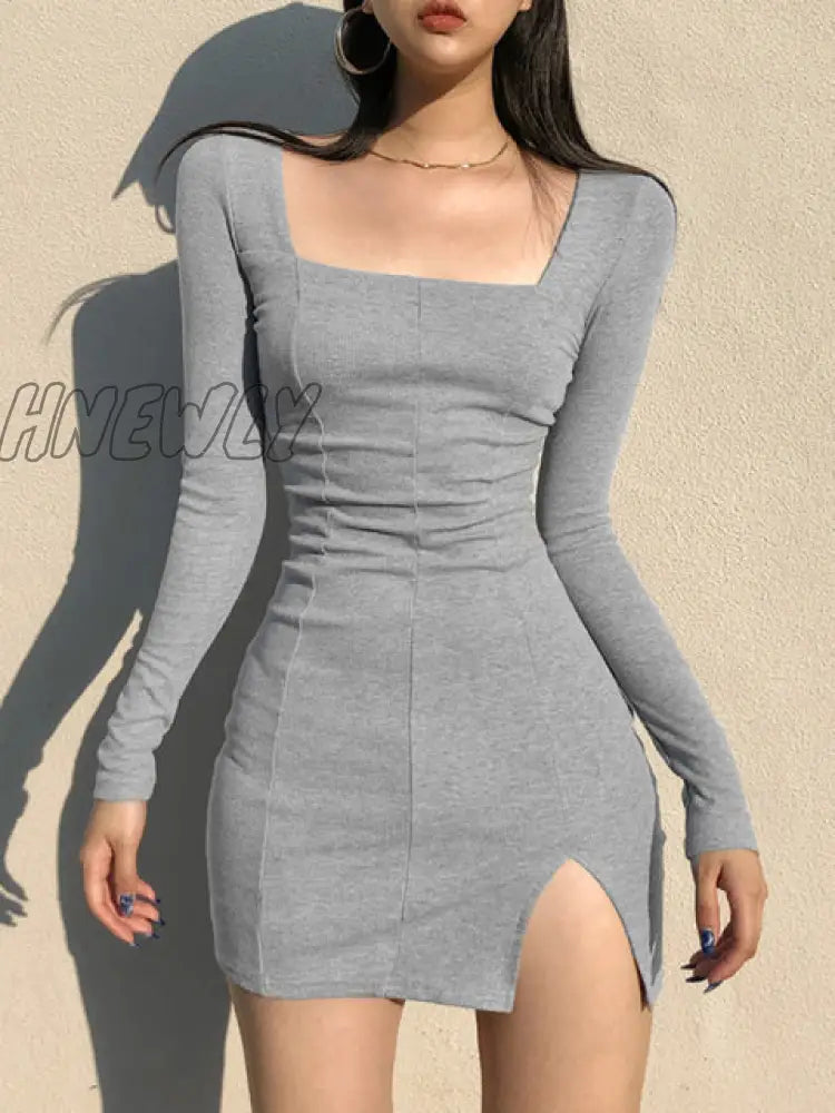 Hnewly Black Knitted Ribbed Midi Dresses For Women V Neck Elegant Korean Clothes Long Sleeve Ruffles Bodycon Dresses Autumn Spring Outfits Trends