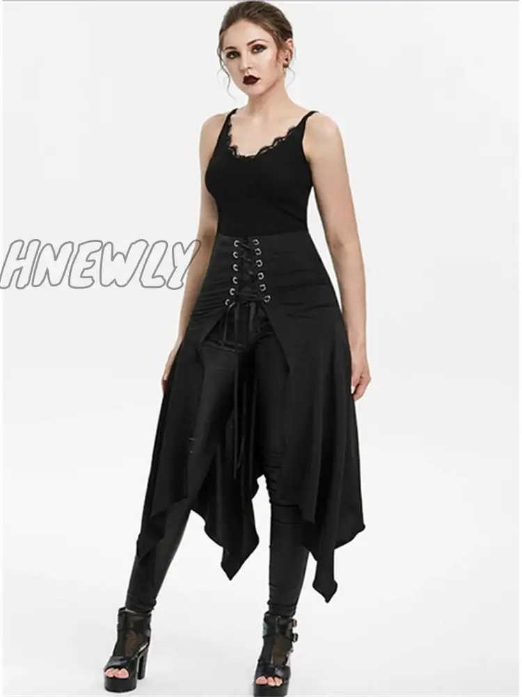 xsrrr Black Medieval Skirt Women Halloween Vintage Irregualr Hem Steampunk Ladies Long Skirts Gothic Cosplay Dress Skirt Fashion