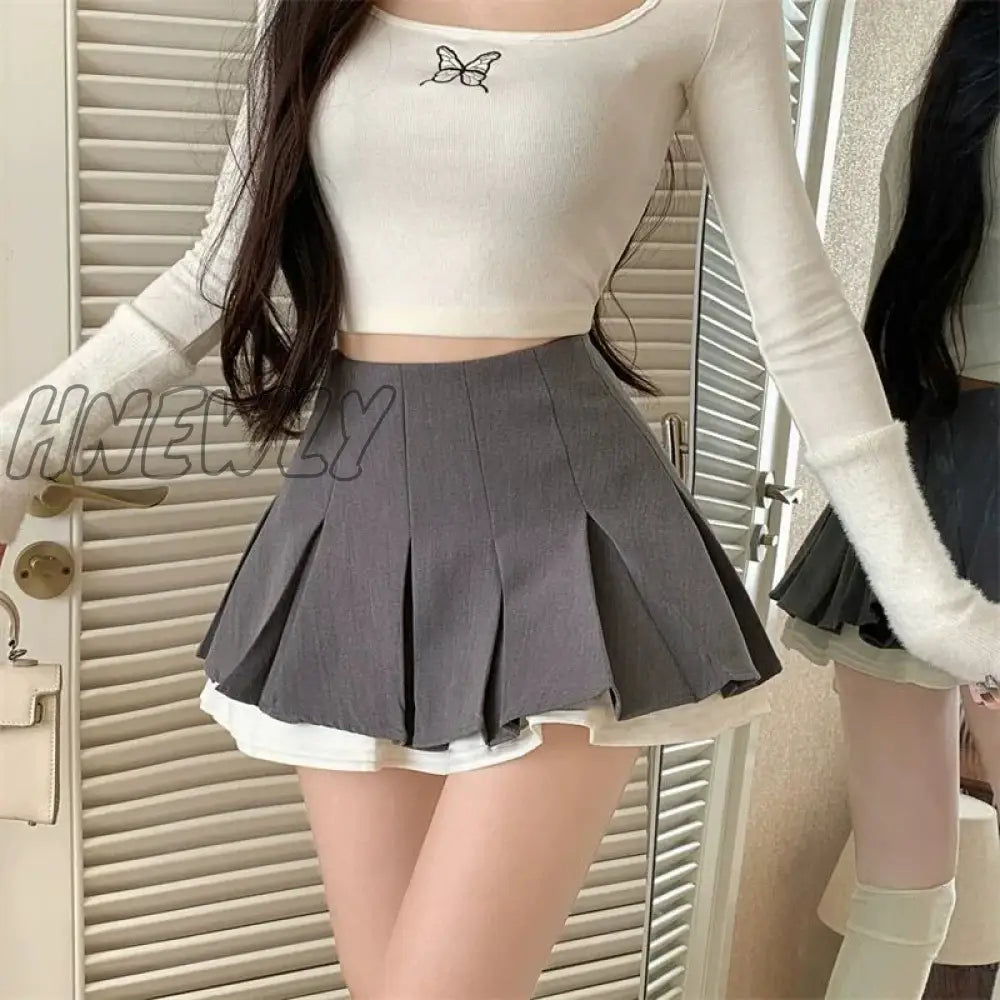 xsrrr Black White Splicing Pleated Skirt Women Kawaii High Waist Mini Skirts Fashion School Girls Harajuku Streetwear Sexy Summer Y2k