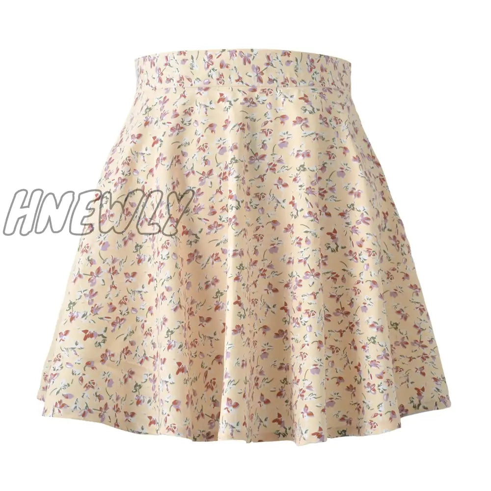 xsrrr Boho Floral Print Party Skirt Summer New High Waist Pleated Skirt Short Beach Sexy Frills Mini Skirts For Women