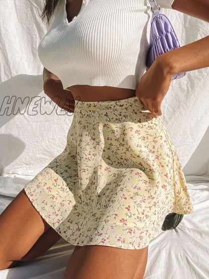 xsrrr Boho Floral Print Party Skirt Summer New High Waist Pleated Skirt Short Beach Sexy Frills Mini Skirts For Women