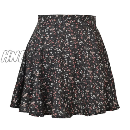 xsrrr Boho Floral Print Party Skirt Summer New High Waist Pleated Skirt Short Beach Sexy Frills Mini Skirts For Women