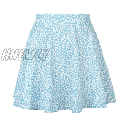 xsrrr Boho Floral Print Party Skirt Summer New High Waist Pleated Skirt Short Beach Sexy Frills Mini Skirts For Women