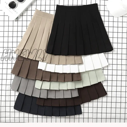 Hnewly Brown Skirt Ladies Summer Clothes Women's High Waist Harajuku Korean Style Black Mini Pleated Skirt For School Girl Uniform