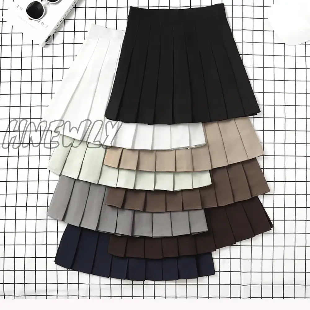 Hnewly Brown Skirt Ladies Summer Clothes Women's High Waist Harajuku Korean Style Black Mini Pleated Skirt For School Girl Uniform