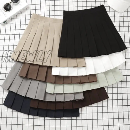 Hnewly Brown Skirt Ladies Summer Clothes Women's High Waist Harajuku Korean Style Black Mini Pleated Skirt For School Girl Uniform