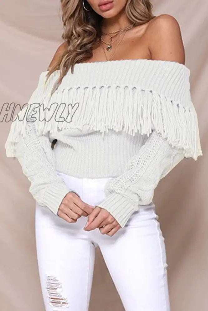 xsrrr - Casual Elegant Solid Tassel Split Joint Off the Shoulder Tops