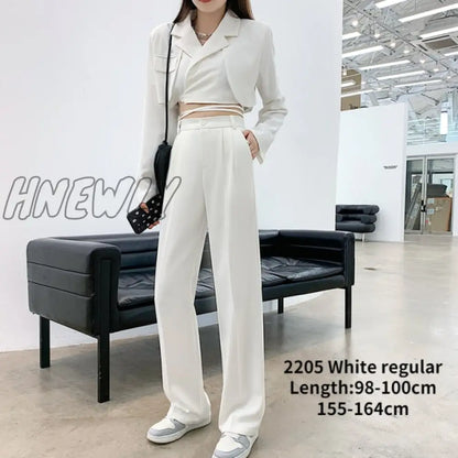 xsrrr Casual High Waist Loose Wide Leg Pants for Women Spring Autumn New Female Floor-Length White Suits Pants Ladies Long Trousers