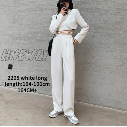 xsrrr Casual High Waist Loose Wide Leg Pants for Women Spring Autumn New Female Floor-Length White Suits Pants Ladies Long Trousers