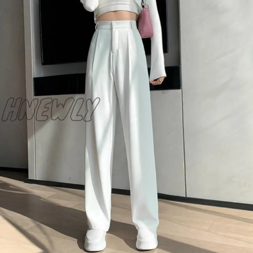 xsrrr Casual High Waist Loose Wide Leg Pants for Women Spring Autumn New Female Floor-Length White Suits Pants Ladies Long Trousers