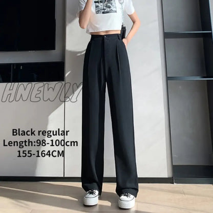 xsrrr Casual High Waist Loose Wide Leg Pants for Women Spring Autumn New Female Floor-Length White Suits Pants Ladies Long Trousers