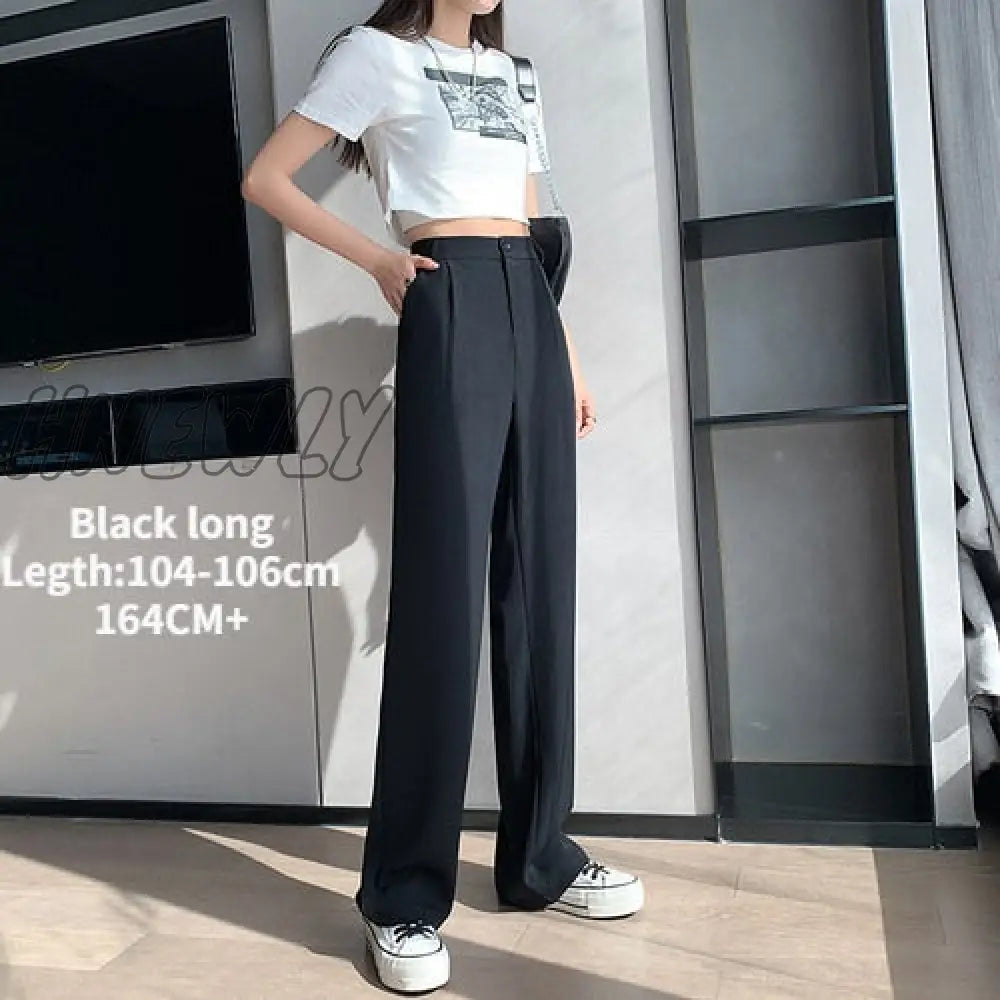 xsrrr Casual High Waist Loose Wide Leg Pants for Women Spring Autumn New Female Floor-Length White Suits Pants Ladies Long Trousers