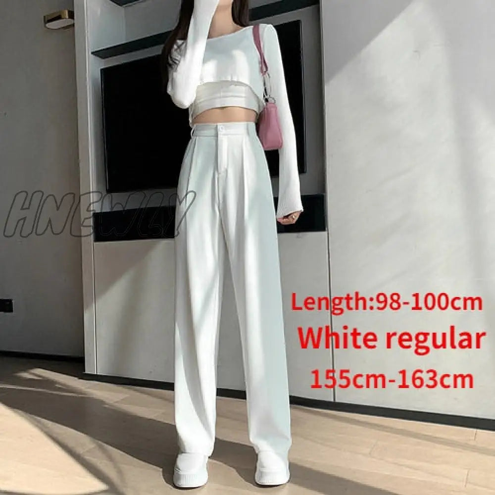 xsrrr Casual High Waist Loose Wide Leg Pants for Women Spring Autumn New Female Floor-Length White Suits Pants Ladies Long Trousers