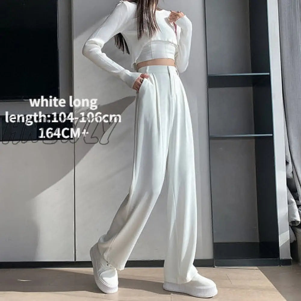 xsrrr Casual High Waist Loose Wide Leg Pants for Women Spring Autumn New Female Floor-Length White Suits Pants Ladies Long Trousers