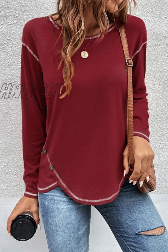 xsrrr - Casual Patchwork Buttons O Neck Tops(9 Colors)