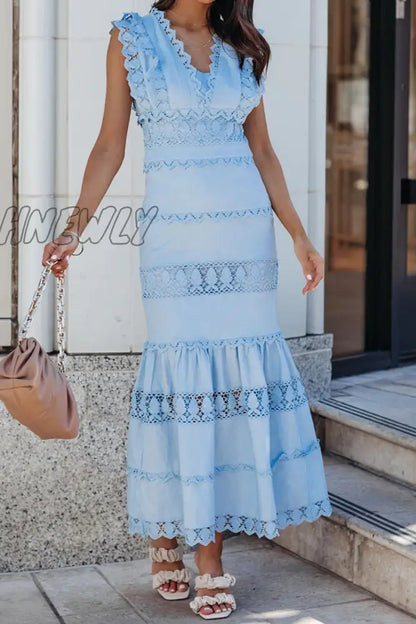 xsrrr - Casual Patchwork Lace V Neck Trumpet Mermaid Dresses(4 Colors)