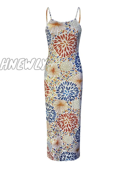 xsrrr Casual Pattern Mixed Flower Print Maxi Dress Spring Summer Women New Sleeveless Pattern Ankle Length Vacation Dresses