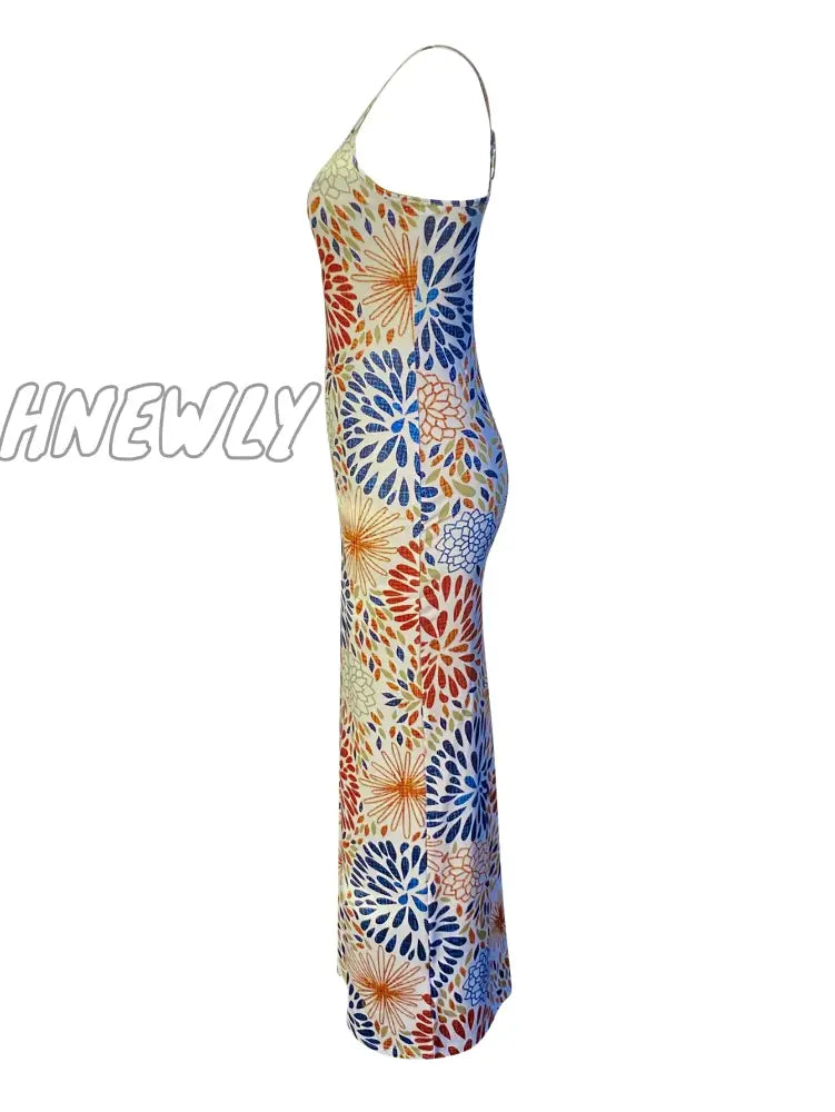 xsrrr Casual Pattern Mixed Flower Print Maxi Dress Spring Summer Women New Sleeveless Pattern Ankle Length Vacation Dresses