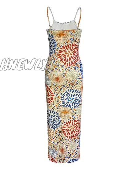 xsrrr Casual Pattern Mixed Flower Print Maxi Dress Spring Summer Women New Sleeveless Pattern Ankle Length Vacation Dresses