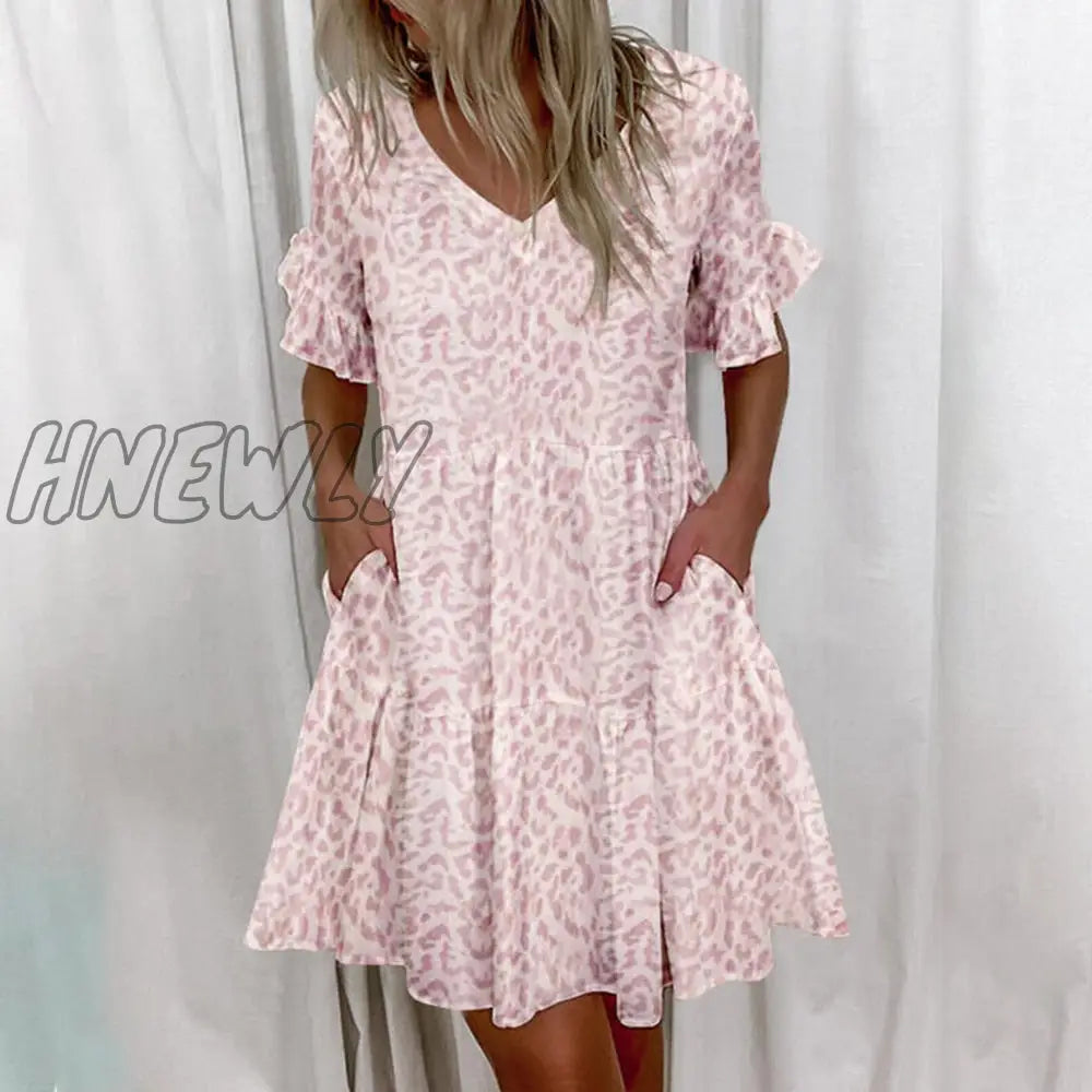 xsrrr Casual Ruffles Loose V-Neck Dress Women Summer Short Sleeve Floral Print Woman Dress Fashion White Boho Beach Dresses 5XL Trendy Summer Fits