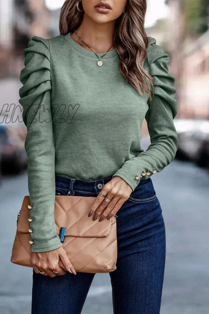 xsrrr - Casual Solid Fold O Neck Tops