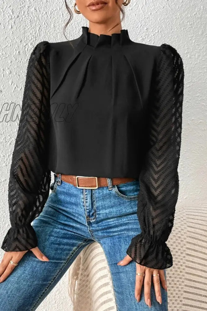 xsrrr - Casual Solid Patchwork Flounce Half A Turtleneck Tops