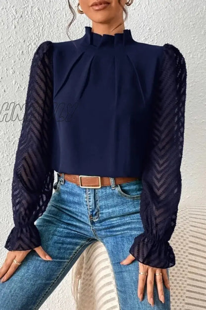 xsrrr - Casual Solid Patchwork Flounce Half A Turtleneck Tops