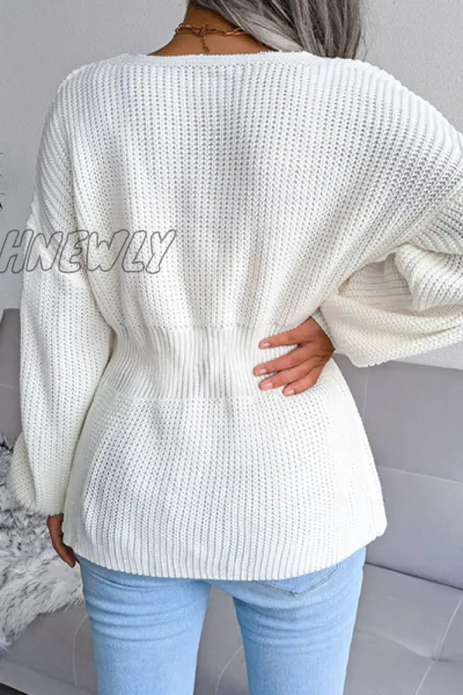 xsrrr - Casual Solid Patchwork Flounce V Neck Sweaters(3 Colors)