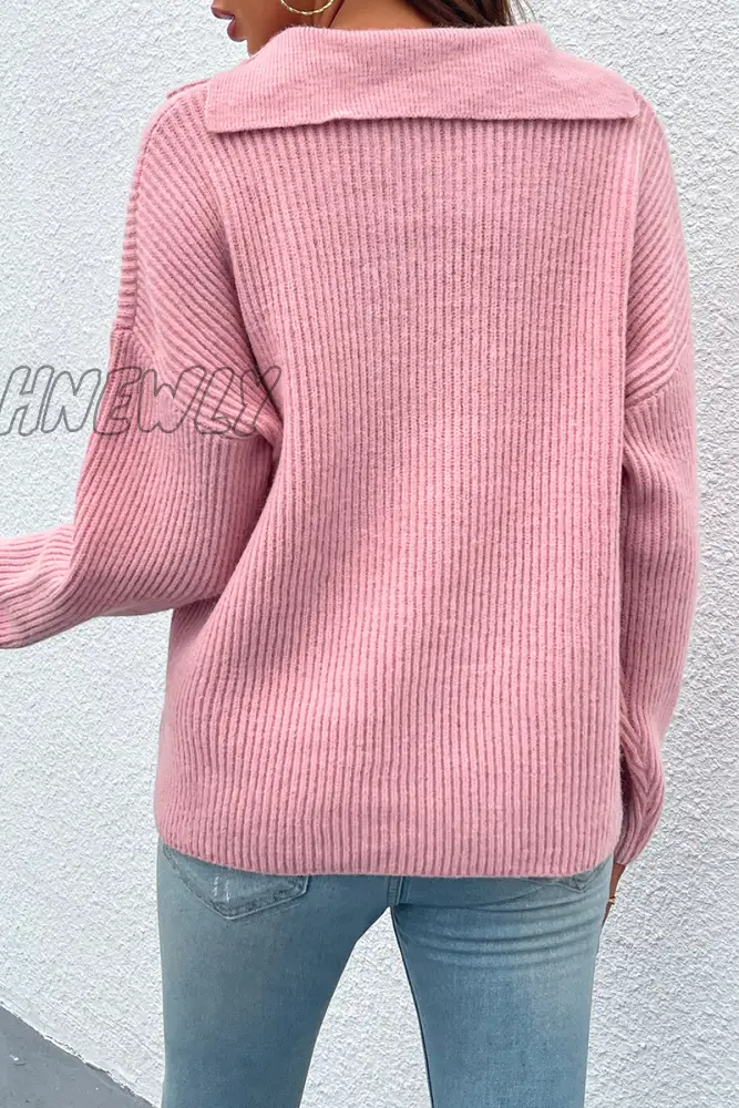 xsrrr - Casual Solid Patchwork Turndown Collar Tops Sweater(4 colors)