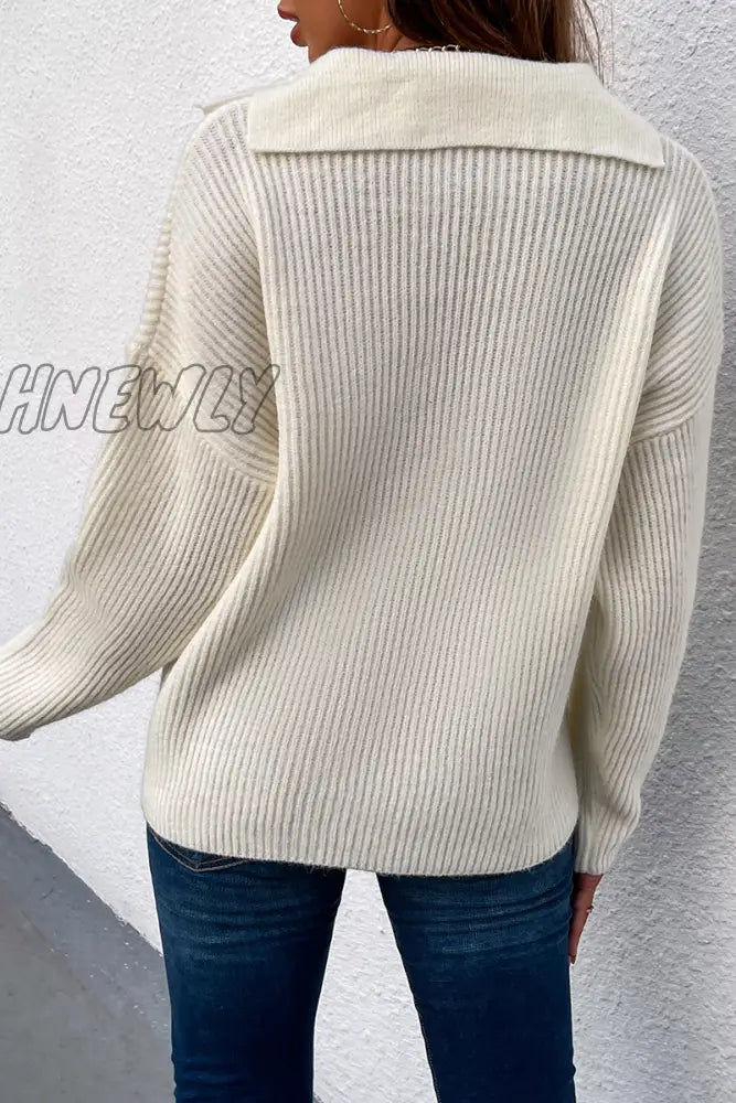 xsrrr - Casual Solid Patchwork Turndown Collar Tops Sweater(4 colors)