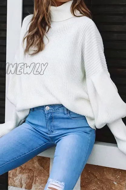 xsrrr - Casual Solid Patchwork Turtleneck Tops Sweater