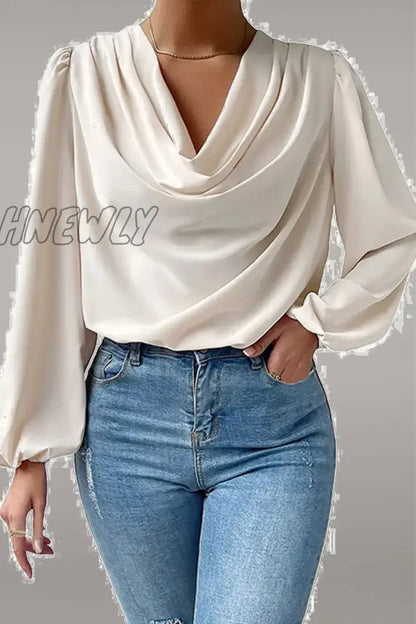 xsrrr - Casual Solid Patchwork U Neck Long Sleeve Tops(6 Colors)