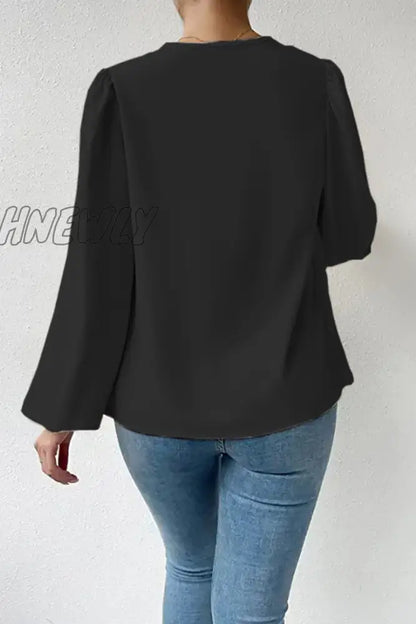 xsrrr - Casual Solid Patchwork U Neck Long Sleeve Tops(6 Colors)