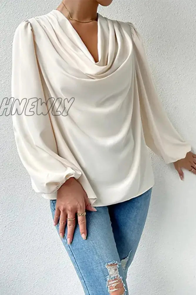 xsrrr - Casual Solid Patchwork U Neck Long Sleeve Tops(6 Colors)