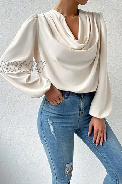 xsrrr - Casual Solid Patchwork U Neck Long Sleeve Tops(6 Colors)