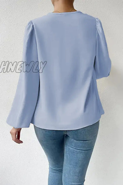 xsrrr - Casual Solid Patchwork U Neck Long Sleeve Tops(6 Colors)