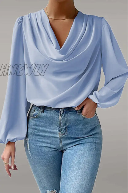 xsrrr - Casual Solid Patchwork U Neck Long Sleeve Tops(6 Colors)