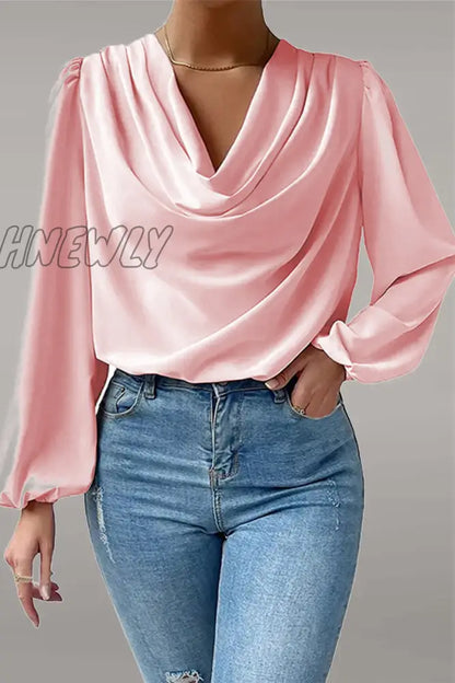 xsrrr - Casual Solid Patchwork U Neck Long Sleeve Tops(6 Colors)