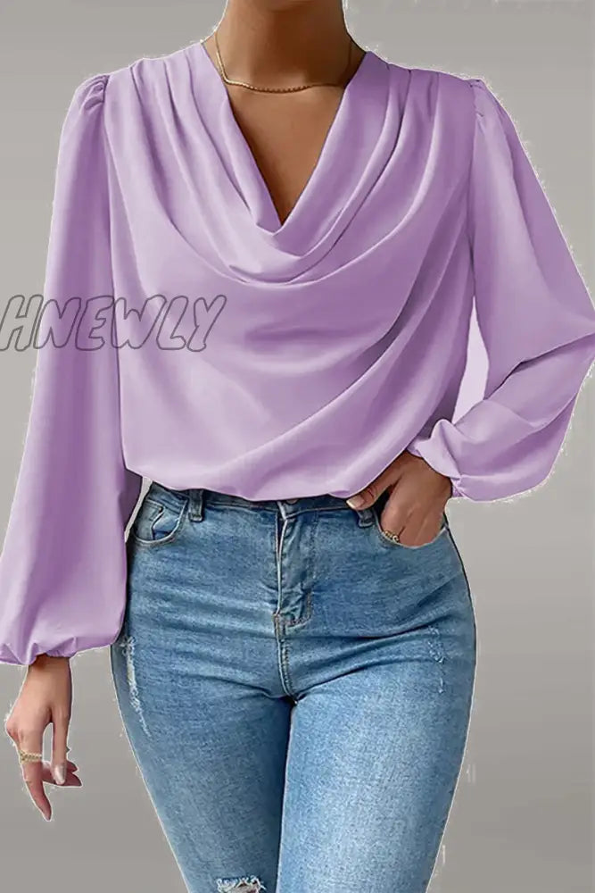 xsrrr - Casual Solid Patchwork U Neck Long Sleeve Tops(6 Colors)