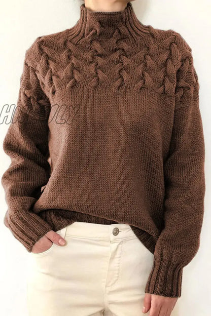 xsrrr - Casual Solid Weave Turtleneck Tops