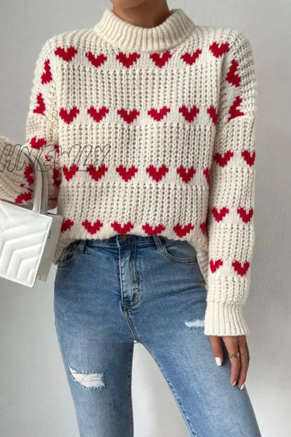 xsrrr - Casual Sweet Geometric Weave Turtleneck Tops