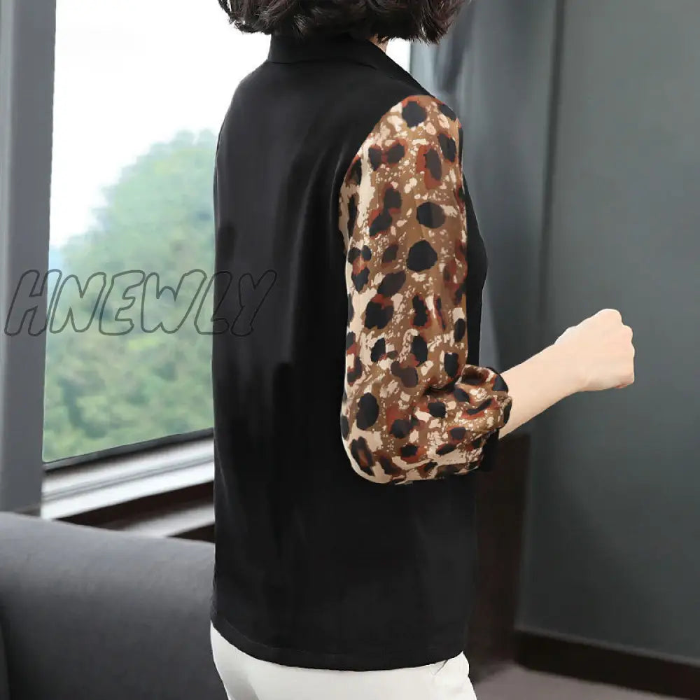 xsrrr Casual V-Neck Half Sleeve Women Chiffon Blouses Shirts Lady Leopard Patchwork Spring Summer Style Blusas Tops