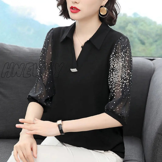 xsrrr Casual V-Neck Half Sleeve Women Chiffon Blouses Shirts Lady Leopard Patchwork Spring Summer Style Blusas Tops