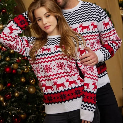 xsrrr Christmas O Neck Sueter Jumpers Xmas Matching Outfits Sweaters for Couples Women Men Unisex Casual Loose Knitwear Long Sleeve