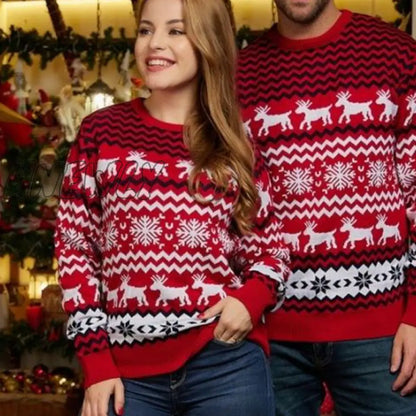 xsrrr Christmas O Neck Sueter Jumpers Xmas Matching Outfits Sweaters for Couples Women Men Unisex Casual Loose Knitwear Long Sleeve